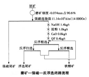 磨礦—強磁—反浮選閉路流程